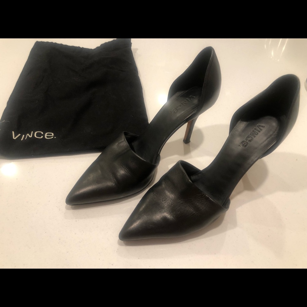 Vince Black Pointed Toe D'Orsay Leather Heels